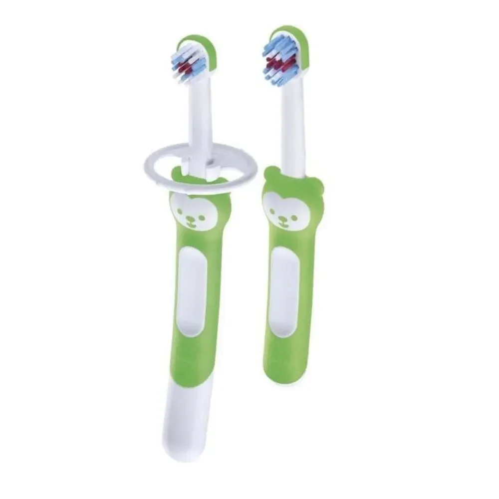NEW‎ MAM Green Learn to Brush Toothbrush set for baby 5+ months Training Shield!